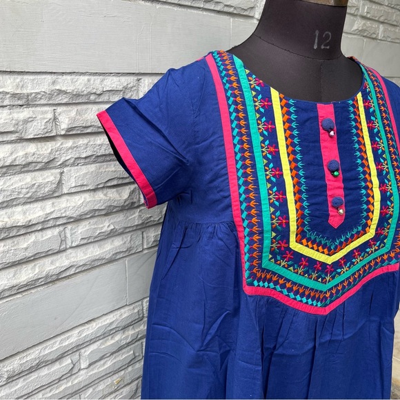Biba Royal Blue Kurta with embroidered neck - Picture 6 of 11